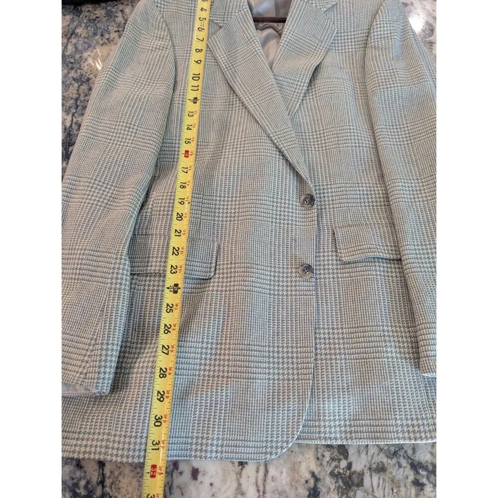 Jos A Bank Silk Glen Plaid Sport Coat 40R Blazer Jacket Gray Blue Windowpane